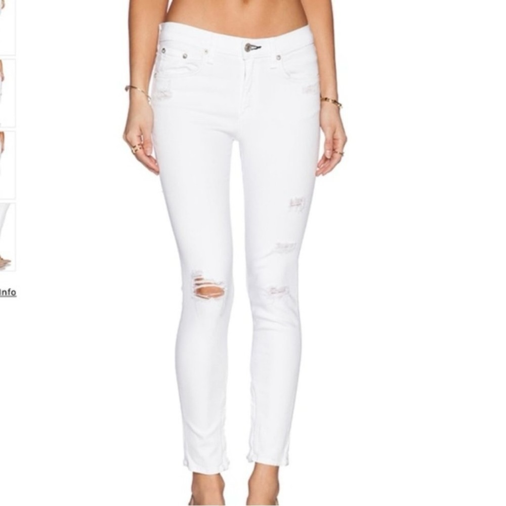 Rag & bone Zipper Capri Skinny Jeans in Bright White Shredded Size 26